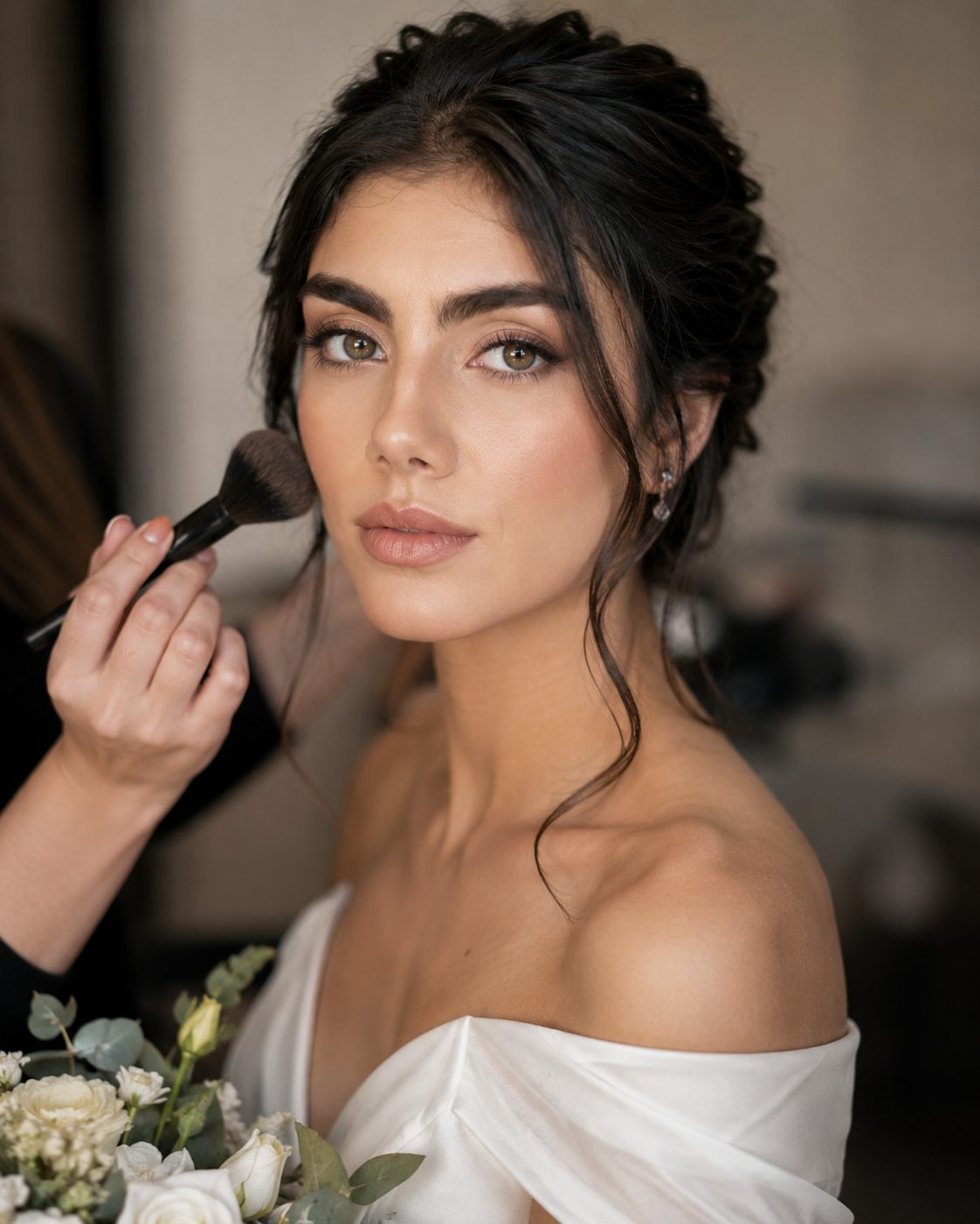 Novia peinada y maquillada
